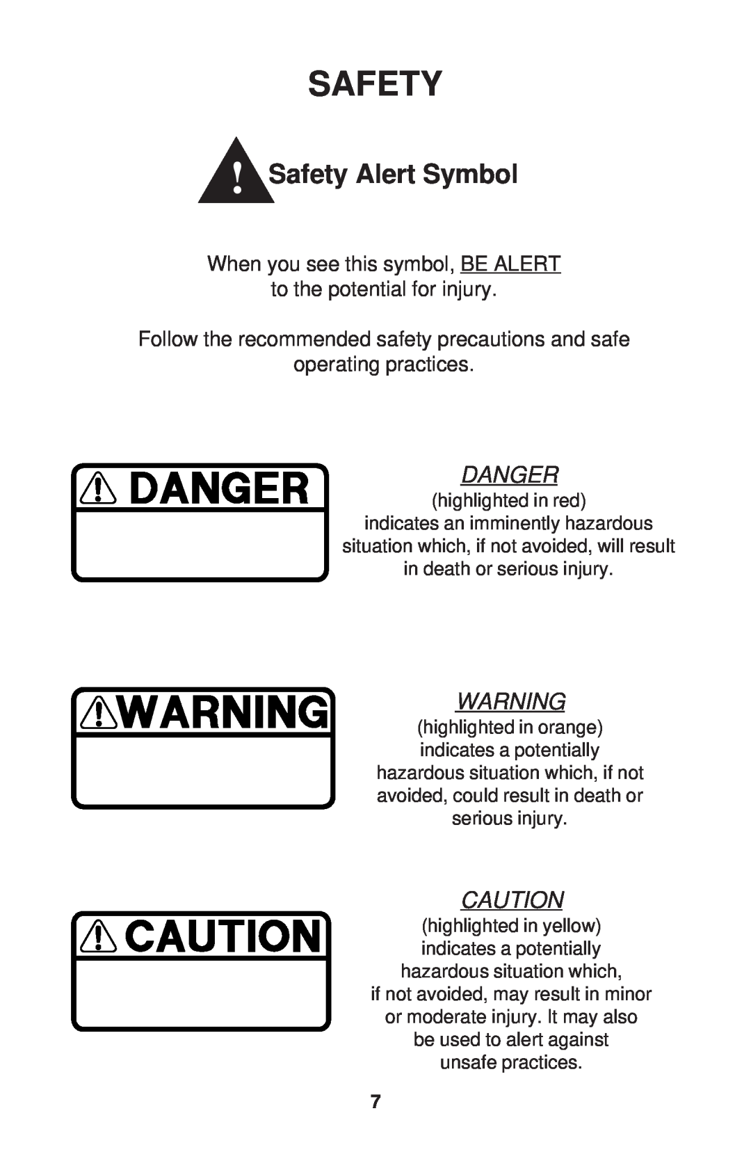 Dixon RAM 44, BS, BS, HON, KOH, KAW, HON manual Safety Alert Symbol, Danger 