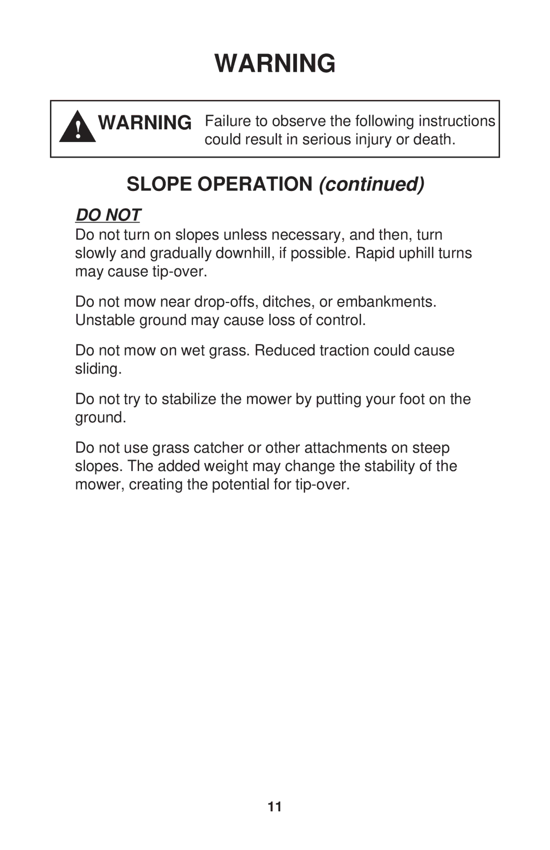 Dixon BS/968999552, RAM 50 MAG KOH/968999563, RAM MAG 50, RAM 44, RAM MAG 44, KOH/968999560, HON/968999559 manual Slope Operation 