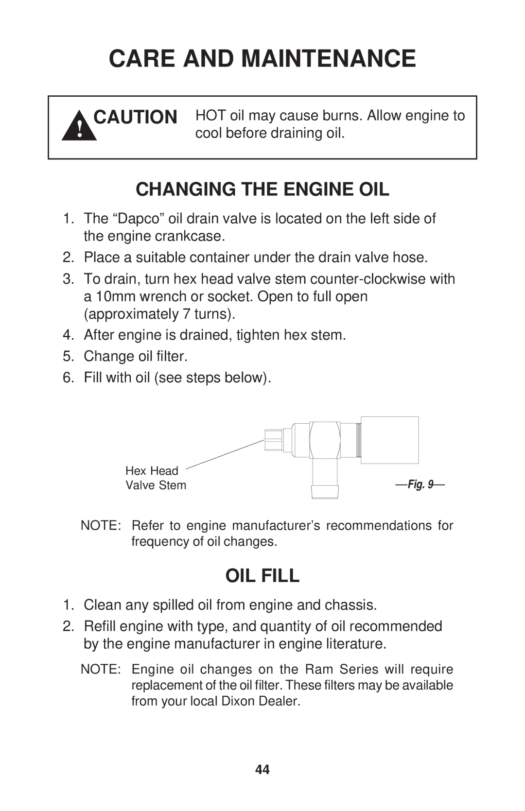 Dixon KAW /968999561, RAM 50 MAG KOH/968999563, RAM MAG 50, RAM 44, RAM MAG 44, BS/968999551 Changing the Engine OIL, OIL Fill 