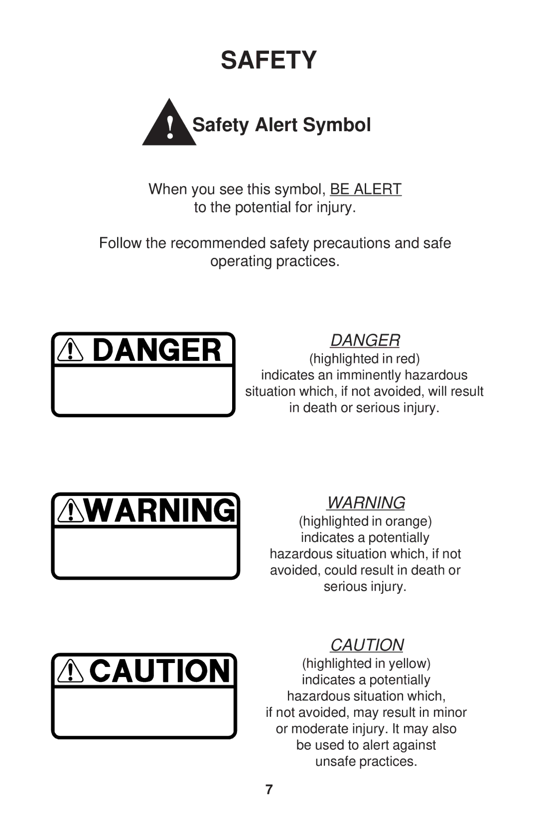 Dixon HON/968999559, RAM 50 MAG KOH/968999563, RAM MAG 50, RAM 44, RAM MAG 44, KOH/968999560, HON/968999562 Safety Alert Symbol 