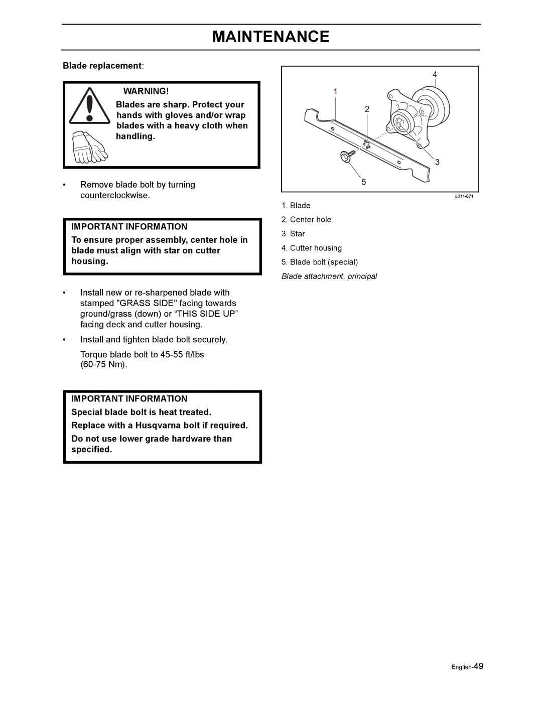 Dixon RAM MAG 44 / 968999650, RAM MAG 50 / 968999651, RAM 44 / 968999551 manual Remove blade bolt by turning counterclockwise 