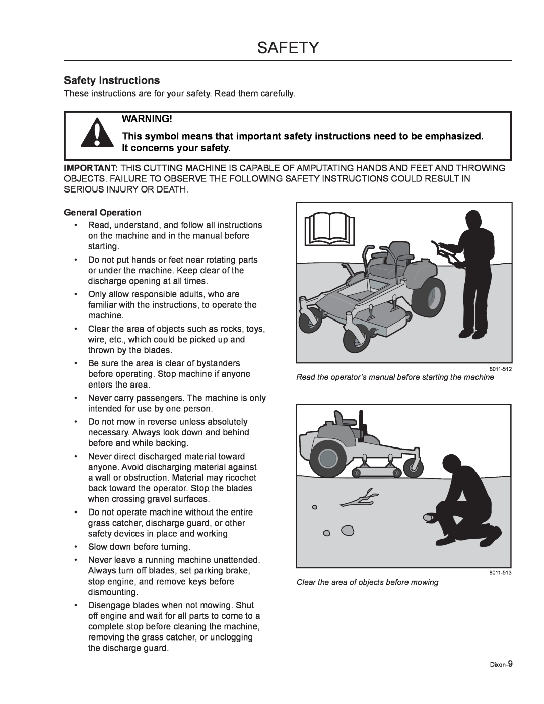Dixon 968999723, Ram Ultra 72, Ram Ultra 50, Ram Ultra 27, Ram Ultra 60, Ram Ultra 25, 968999724 manual Safety Instructions 