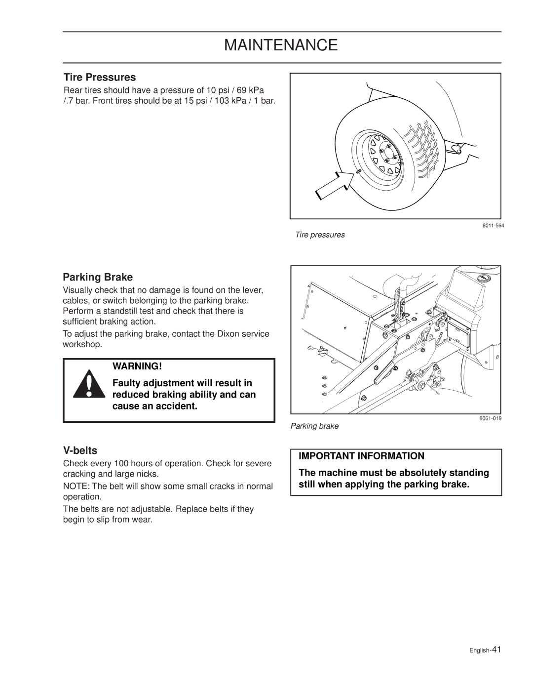 Dixon RAM XS7227 / 968999724, RAM XS5025BF / 968999725, RAM XS6025 / 968999723, RAM XS5025 / 968999722 Tire Pressures, Belts 