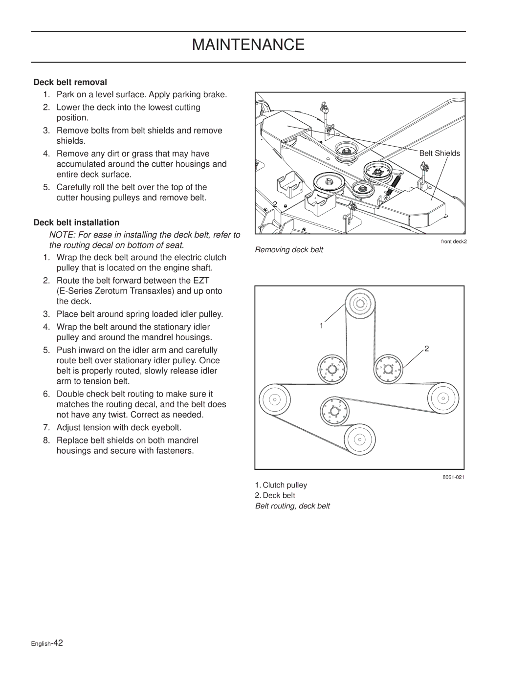 Dixon RAM XS6025 / 968999723, RAM XS5025BF / 968999725, RAM XS7227 / 968999724 Deck belt removal, Deck belt installation 