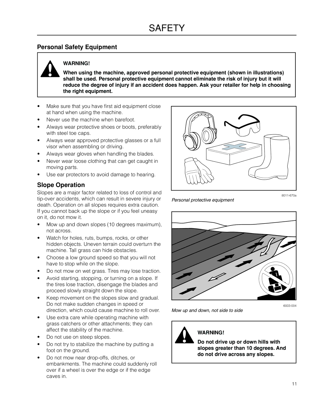 Dixon 966057501, SE 5225 KOH CE manual Personal Safety Equipment, Slope Operation 