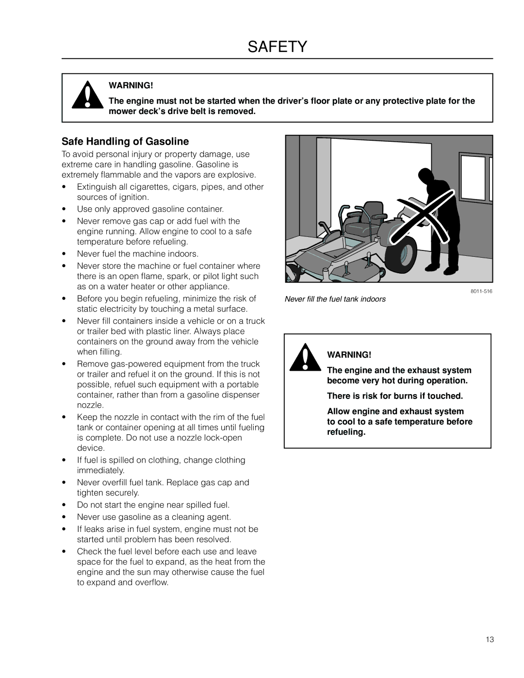 Dixon 966057501, SE 5225 KOH CE manual Safe Handling of Gasoline 