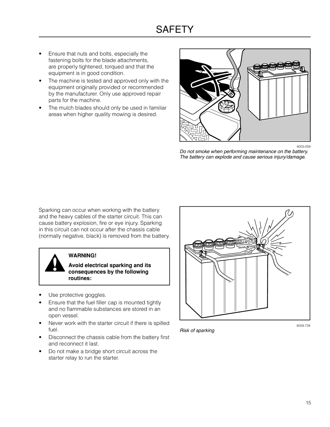 Dixon 966057501, SE 5225 KOH CE manual Risk of sparking 