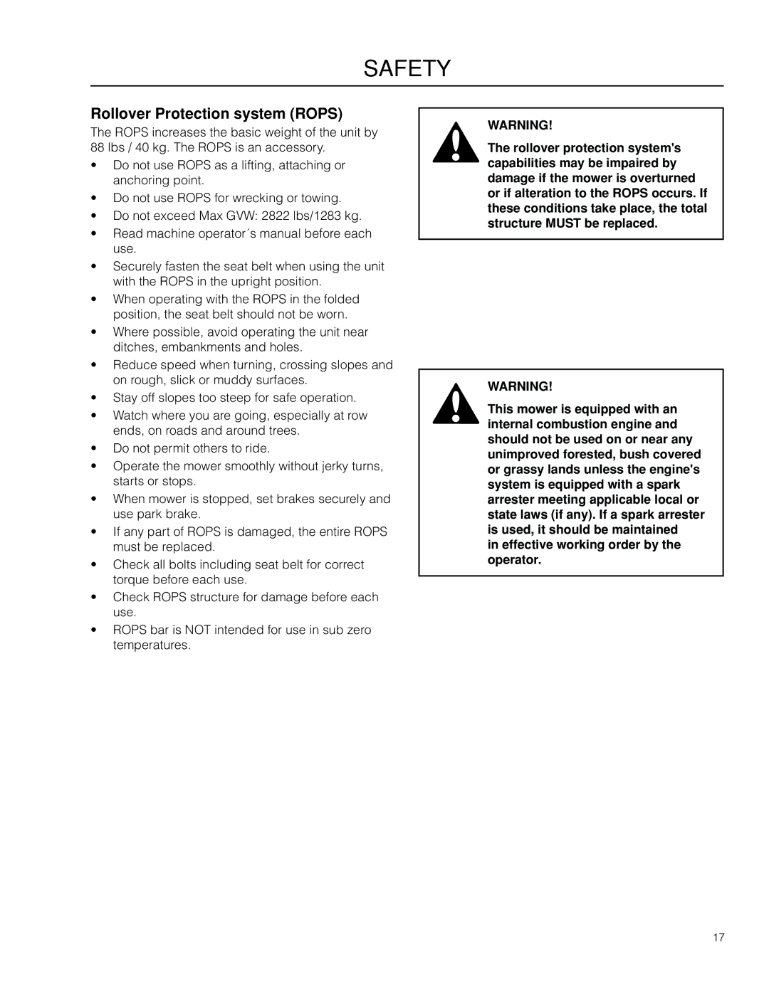 Dixon 966057501, SE 5225 KOH CE manual Rollover Protection system Rops 