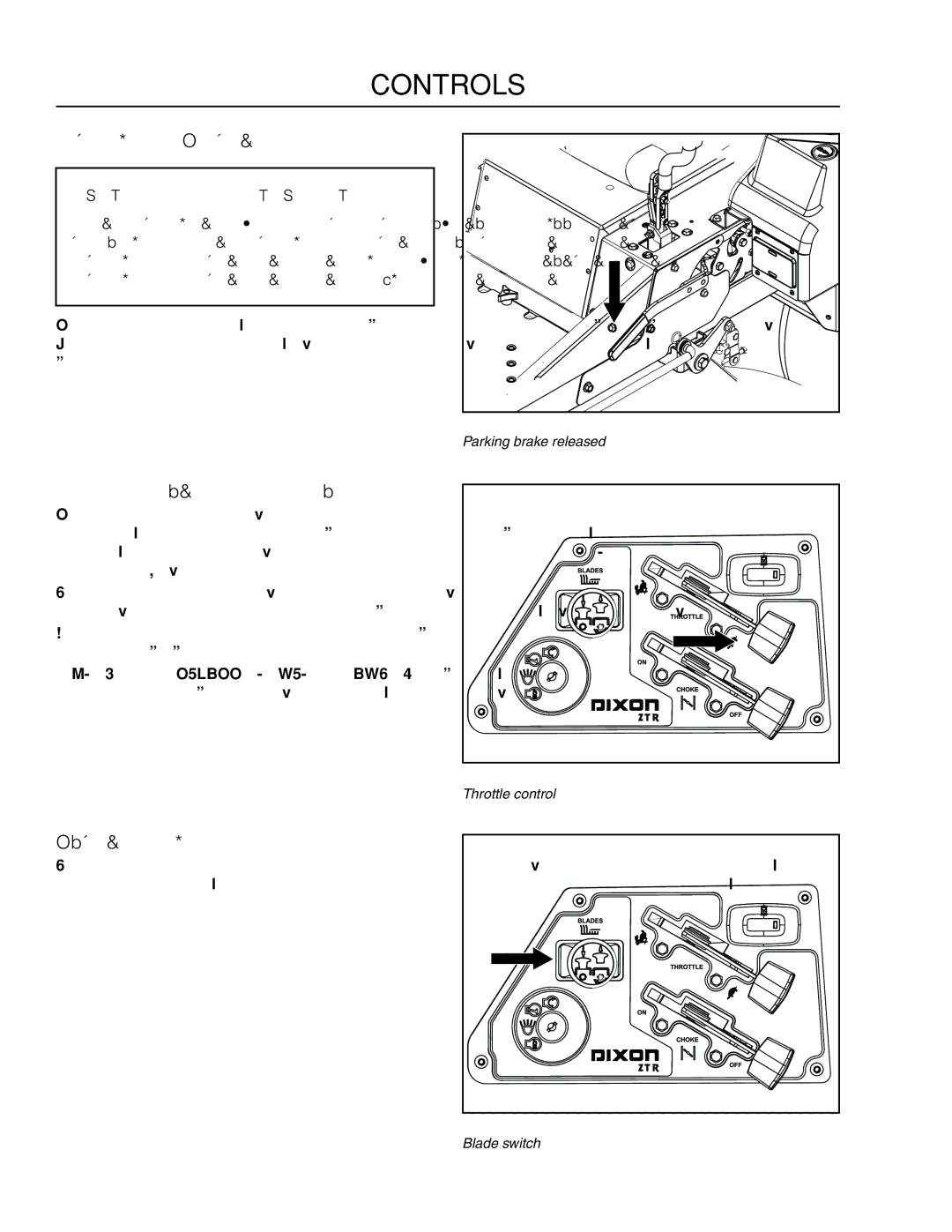 Dixon SE 5225 KOH CE, 966057501 manual Parking Brake, Throttle Control, Blade Switch 
