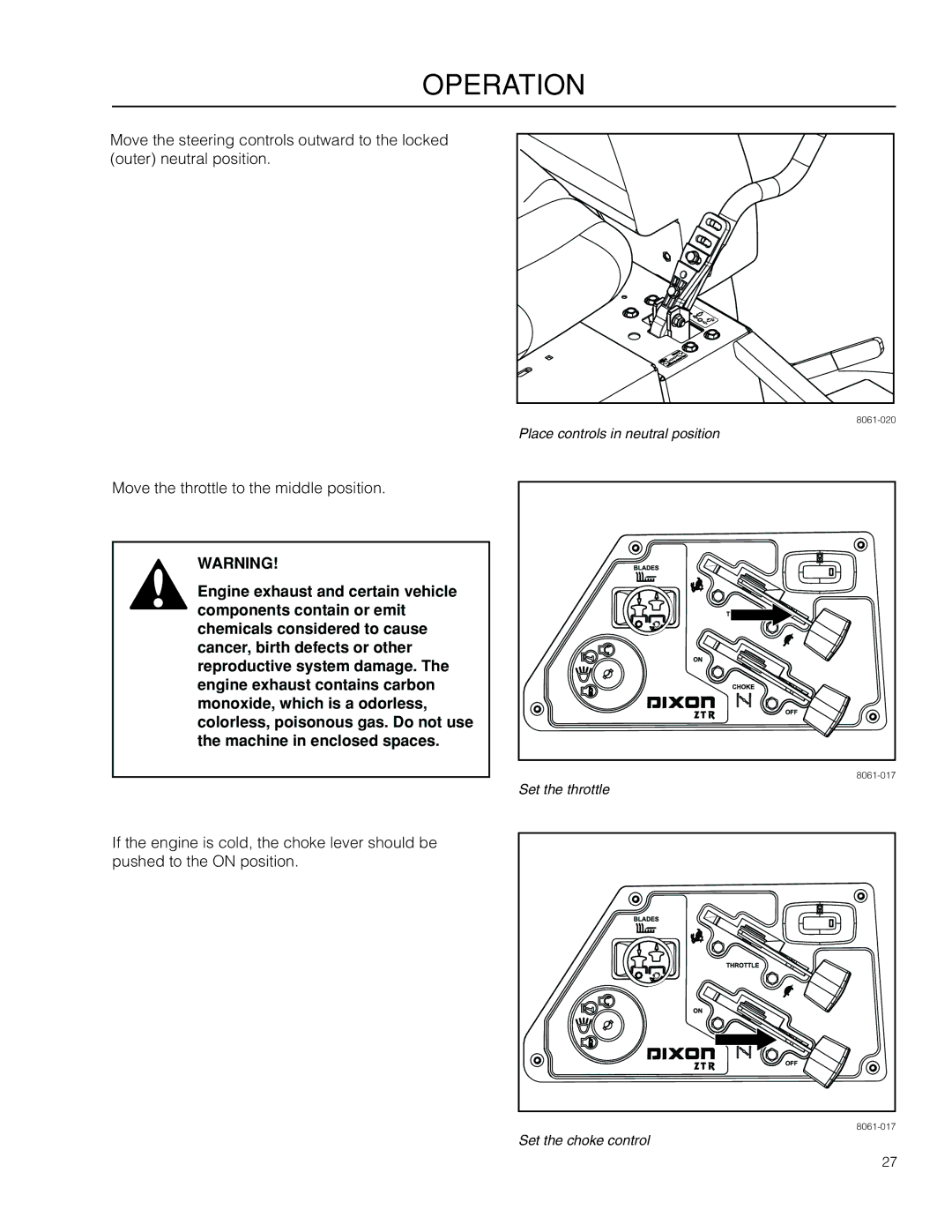 Dixon 966057501, SE 5225 KOH CE manual Place controls in neutral position 