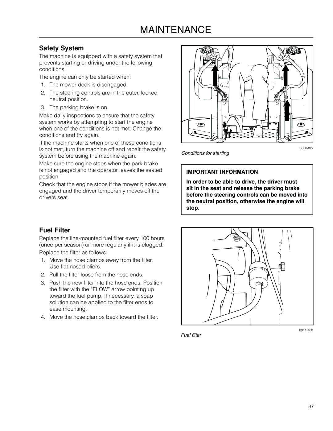 Dixon 966057501, SE 5225 KOH CE manual Safety System, Fuel Filter 