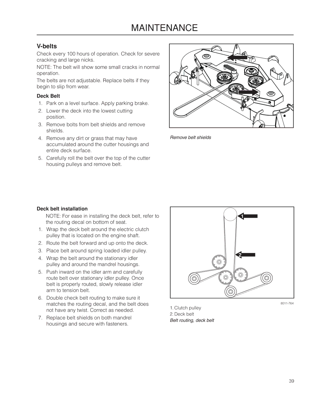 Dixon 966057501, SE 5225 KOH CE manual Belts, Deck Belt, Deck belt installation 