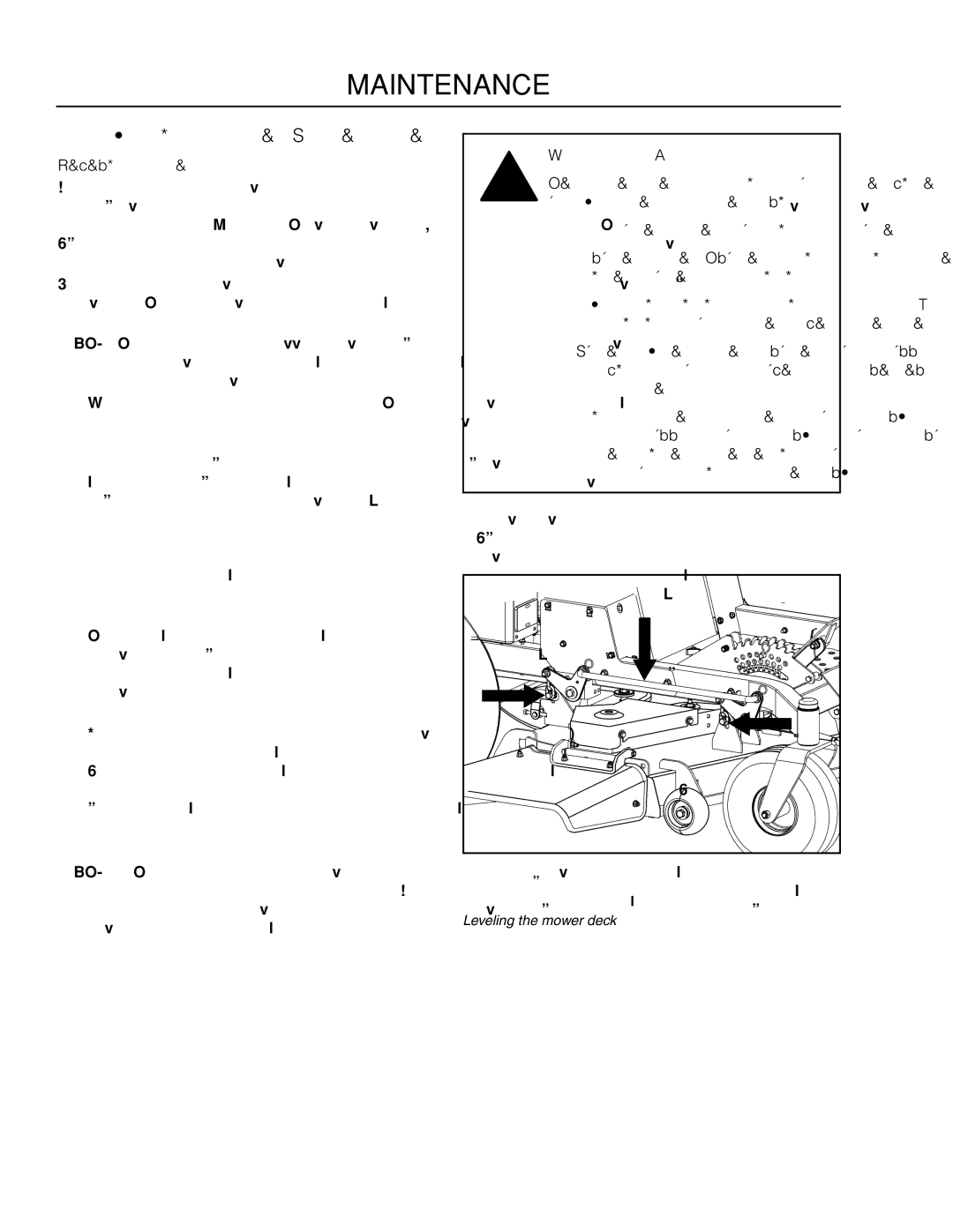 Dixon SE 5225 KOH CE, 966057501 manual Adjusting the Mower Deck, Leveling deck 