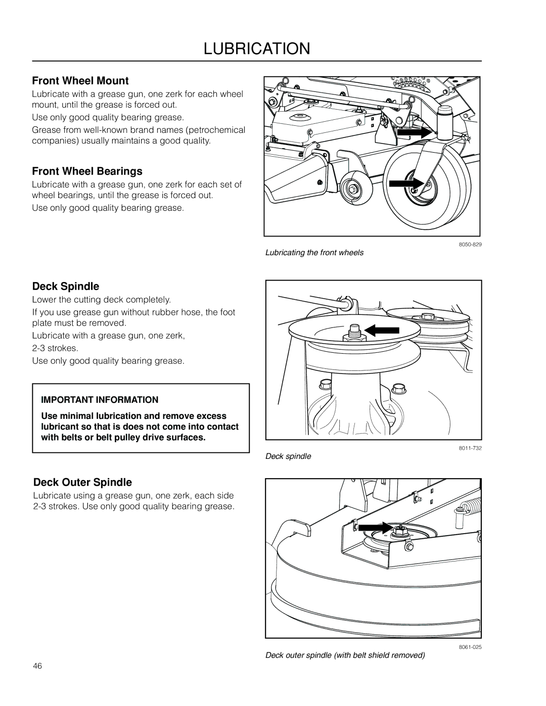 Dixon SE 5225 KOH CE, 966057501 manual Front Wheel Mount, Front Wheel Bearings, Deck Spindle, Deck Outer Spindle 