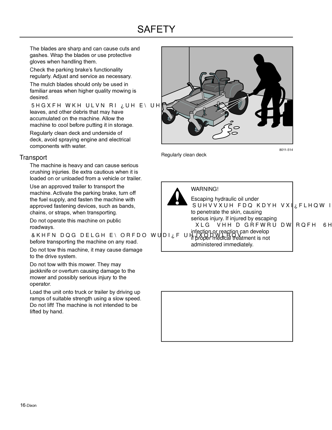 Dixon SE 6125 KOH BF, SE 5223 VAN BF, 965884601, 965884701, 965871801, 965871802 manual Transport 