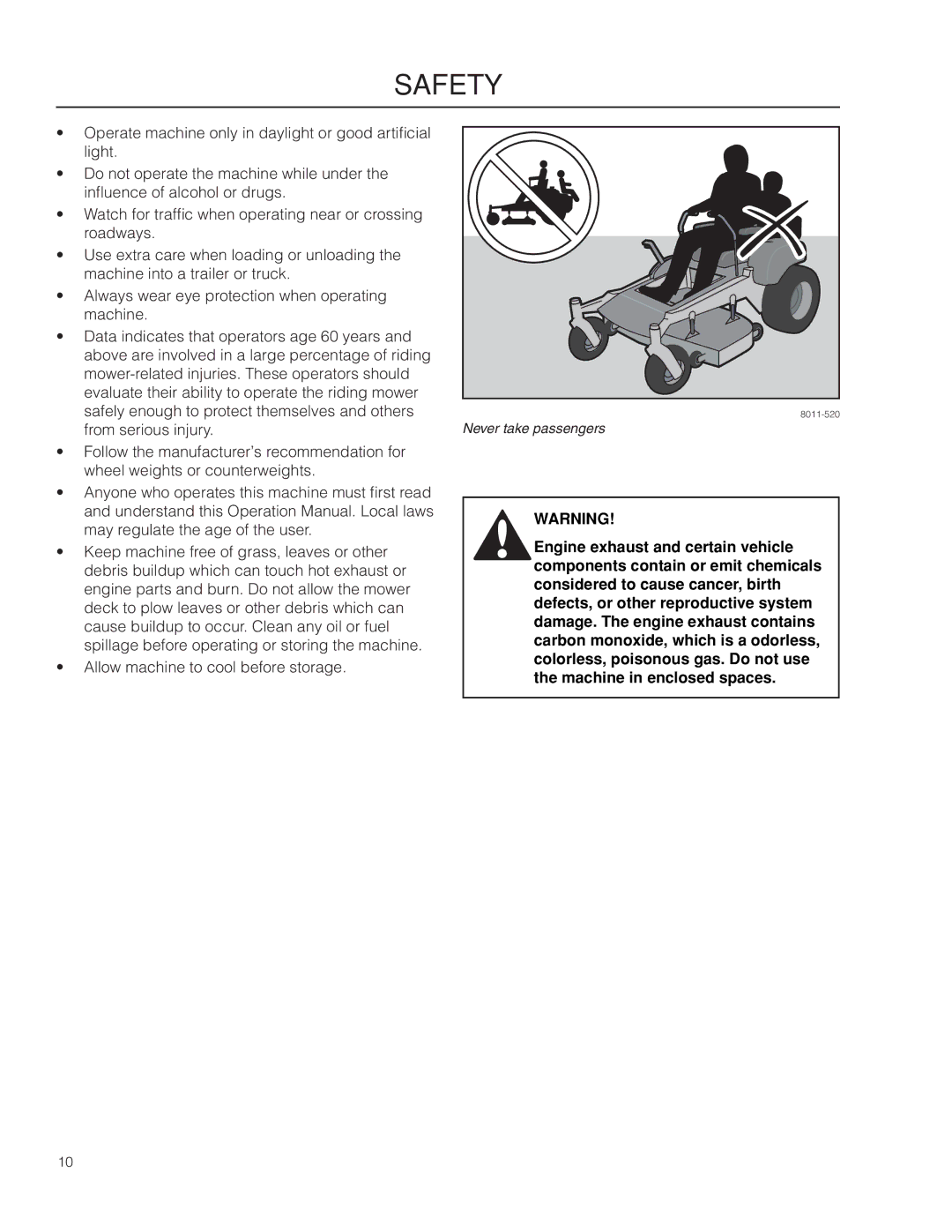 Dixon 966043101, SPDZTR 30 BF, 966064401 manual Never take passengers 