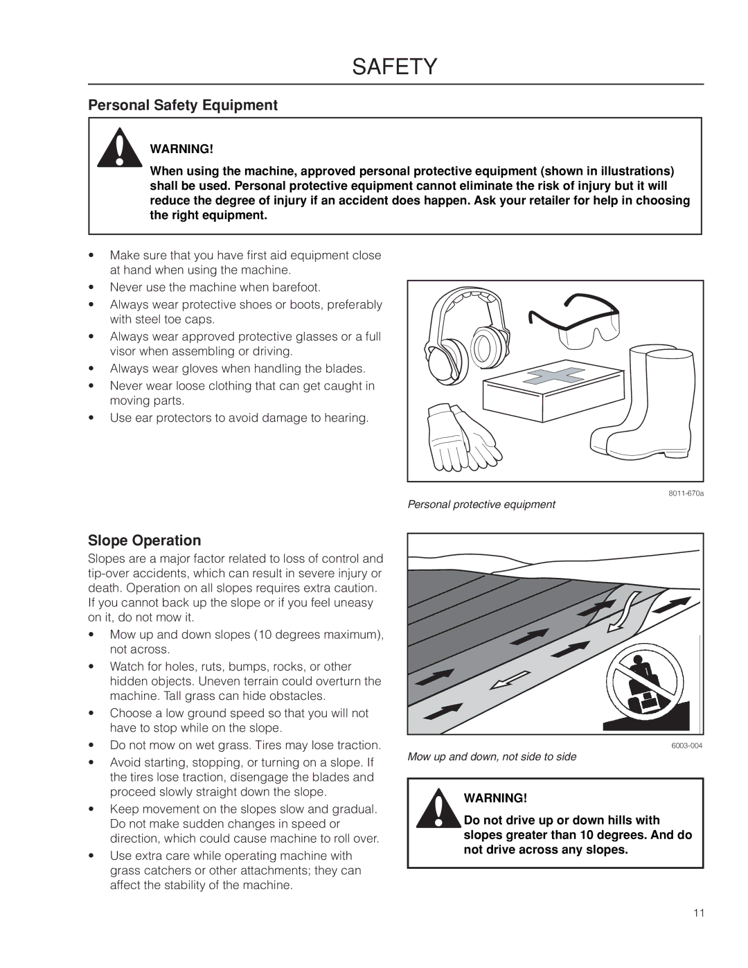 Dixon 966064401, SPDZTR 30 BF, 966043101 manual Personal Safety Equipment, Slope Operation 