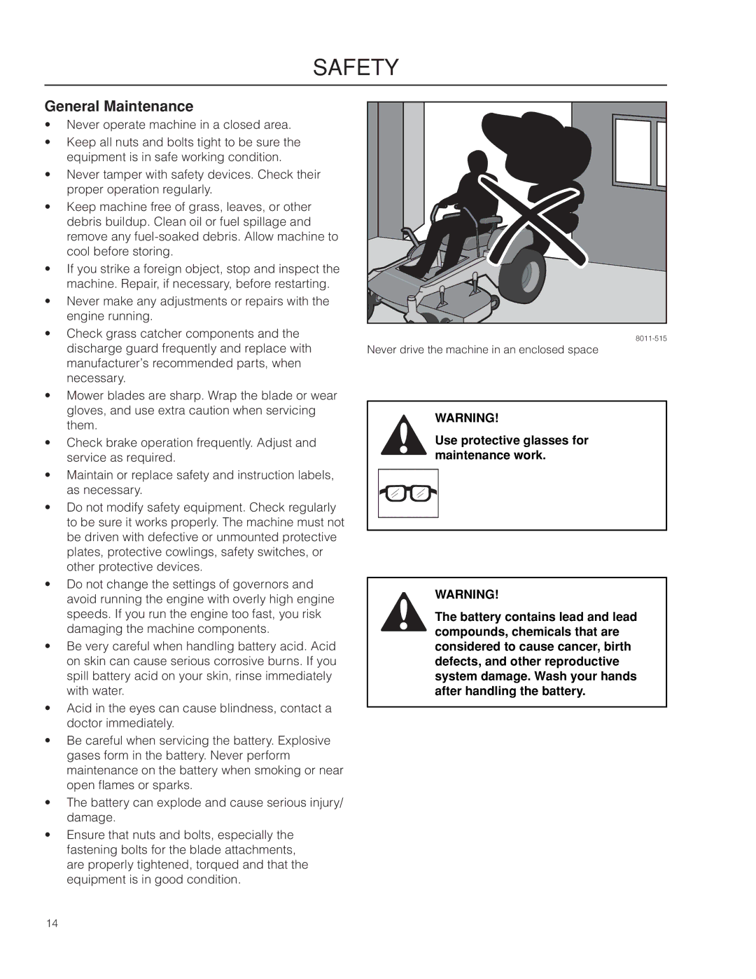 Dixon 966043101, SPDZTR 30 BF, 966064401 manual General Maintenance 