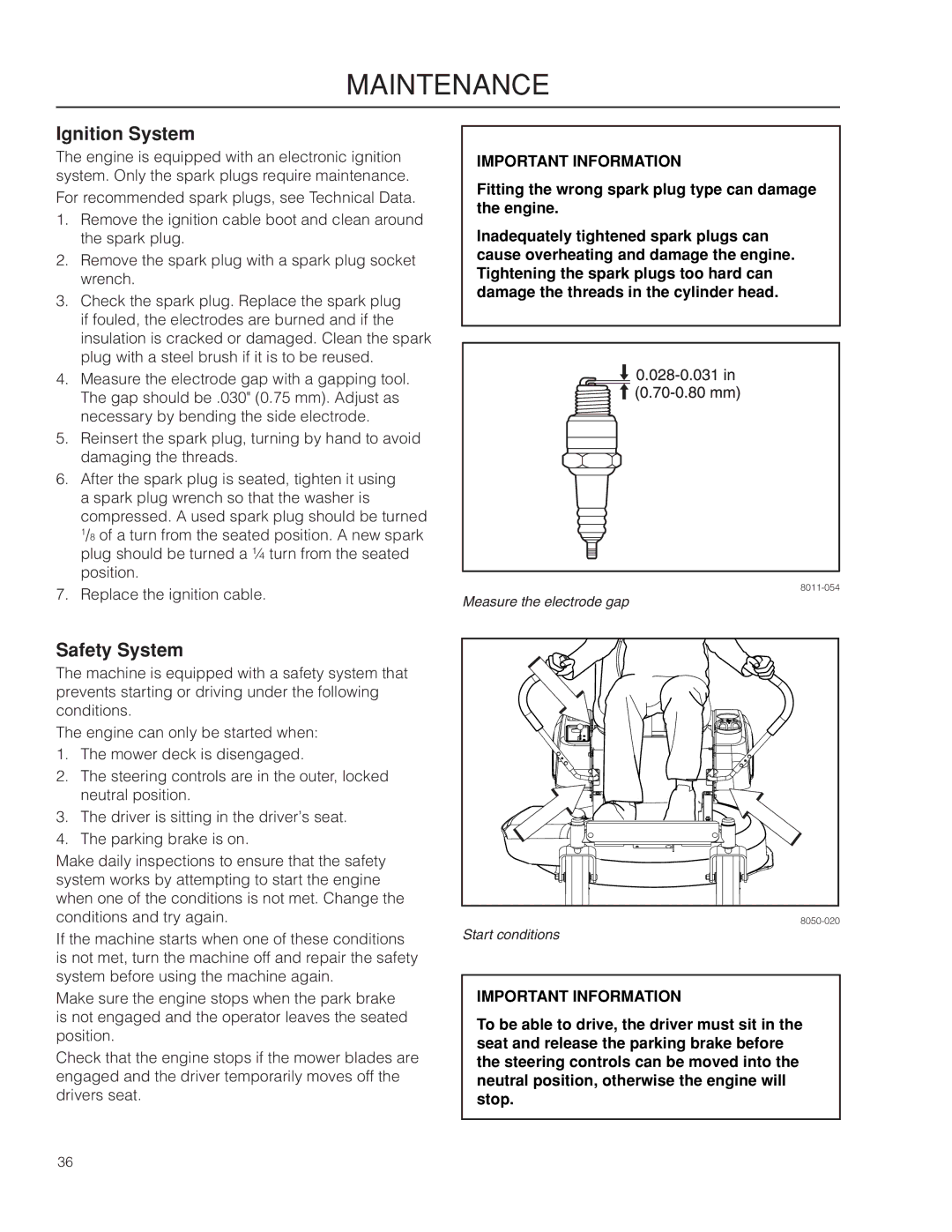 Dixon SPDZTR 30 BF, 966043101, 966064401 manual Ignition System, Safety System 