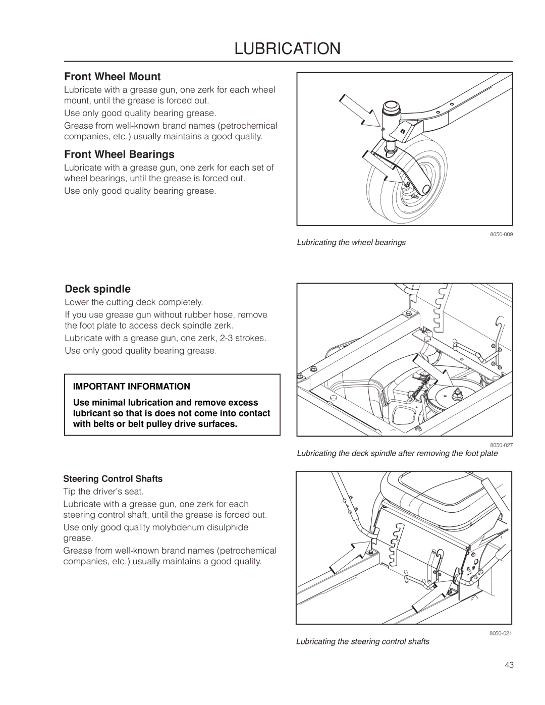 Dixon 966064401, SPDZTR 30 BF, 966043101 manual Front Wheel Mount, Front Wheel Bearings, Deck spindle 