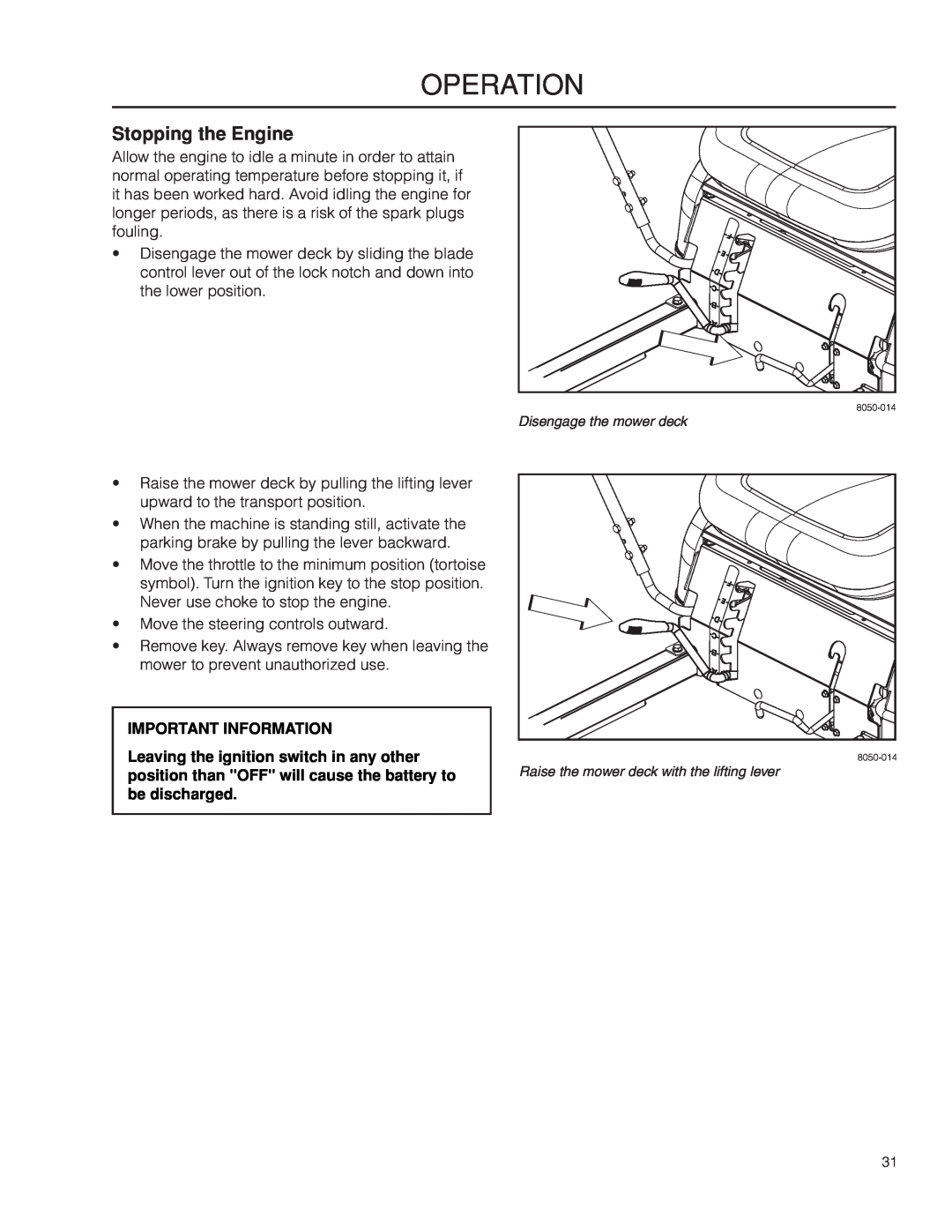 Dixon 966064401, SPDZTR 30 BF, 966043101 manual Stopping the Engine, operation, Important Information 