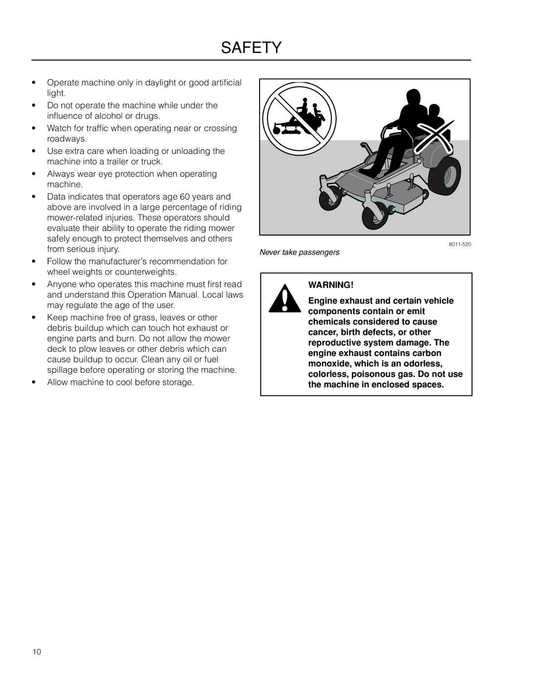 Dixon 966504101, SPDZTR 30 CA, 115312327R1 manual Never take passengers 