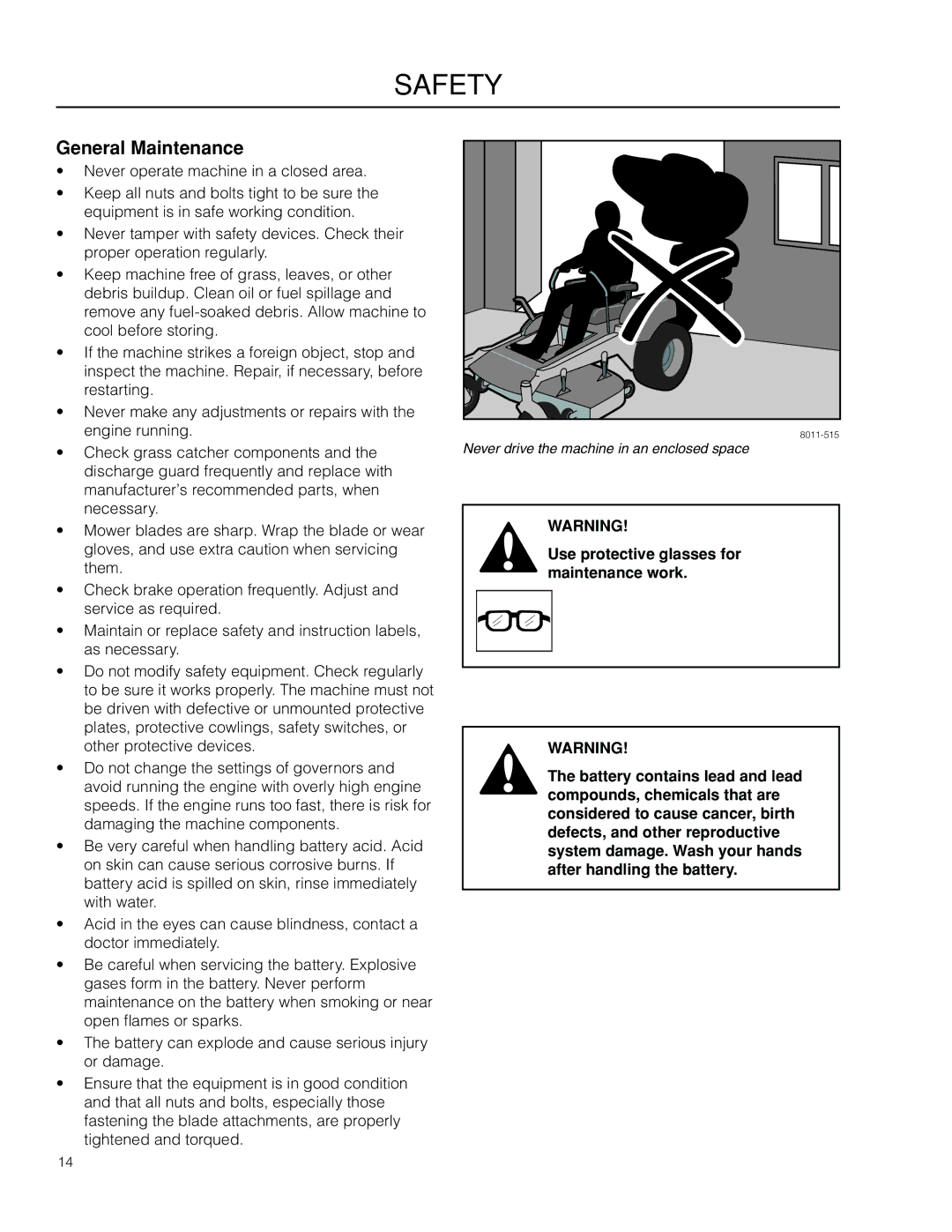 Dixon 115312327R1, SPDZTR 30 CA, 966504101 manual General Maintenance 