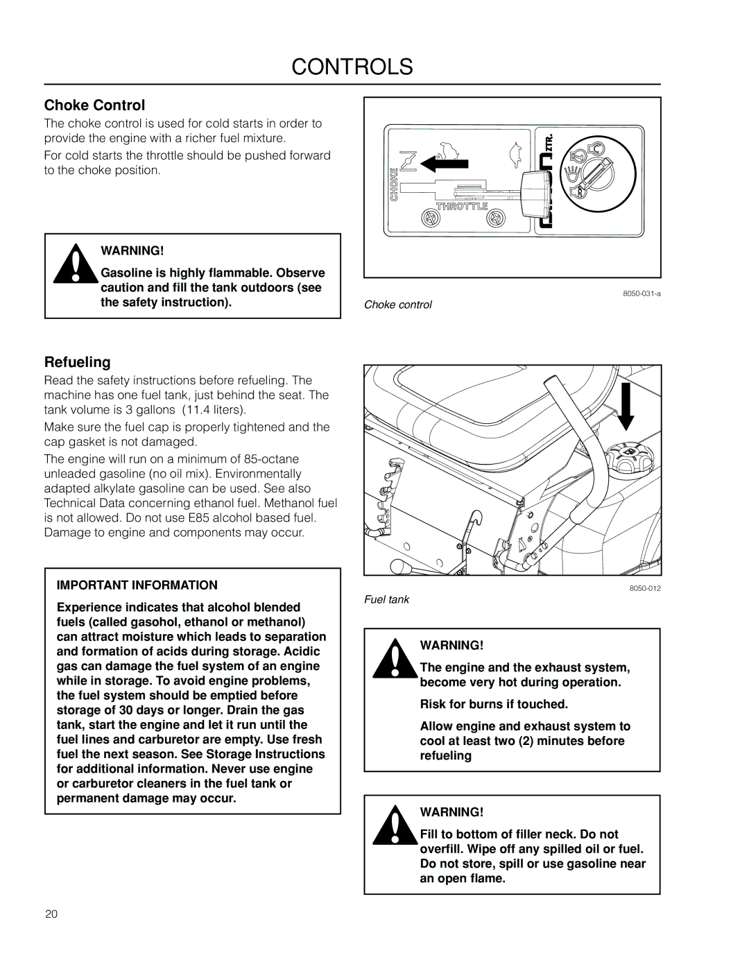 Dixon 115312327R1, SPDZTR 30 CA, 966504101 manual Choke Control, Refueling 