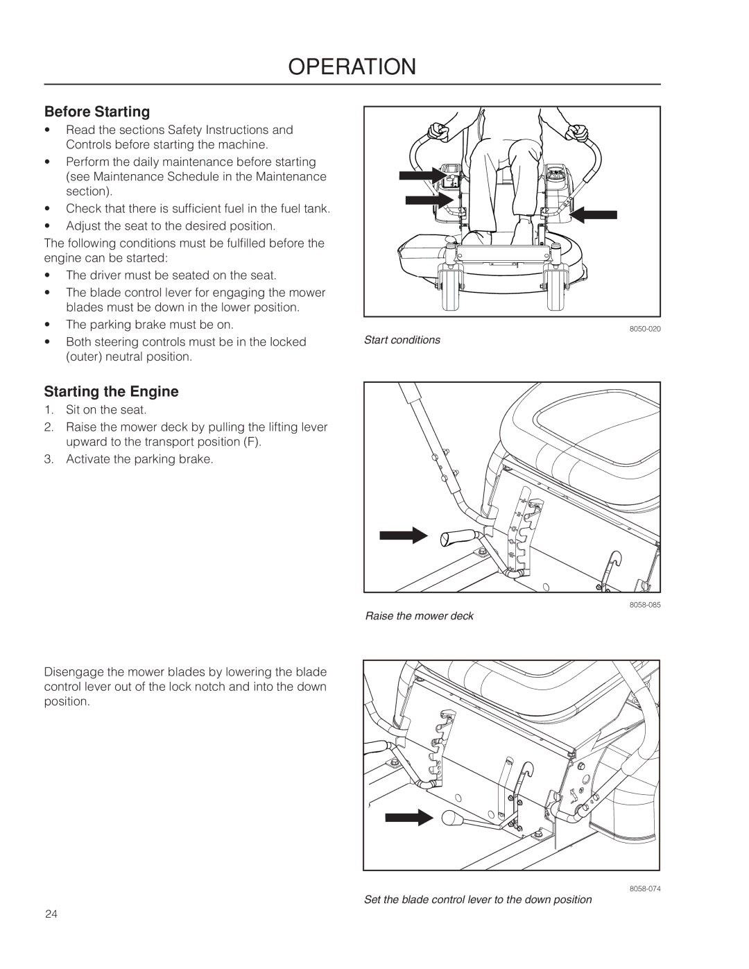 Dixon SPDZTR 30 CA, 966504101, 115312327R1 manual Before Starting, Starting the Engine 