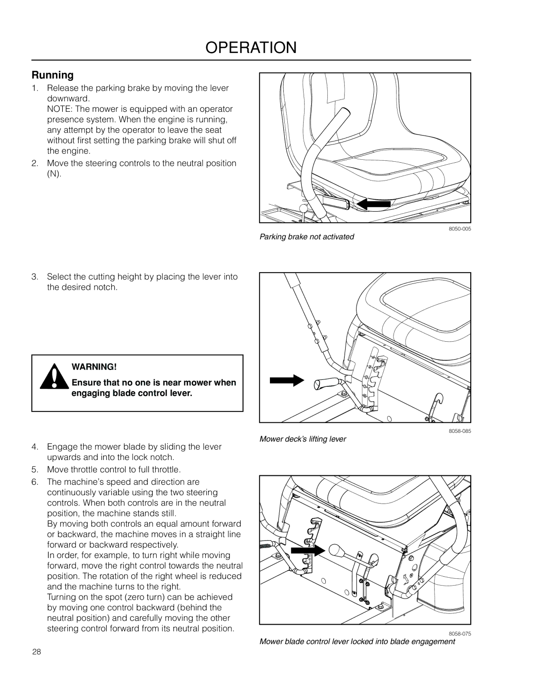 Dixon 966504101, SPDZTR 30 CA, 115312327R1 manual Running 