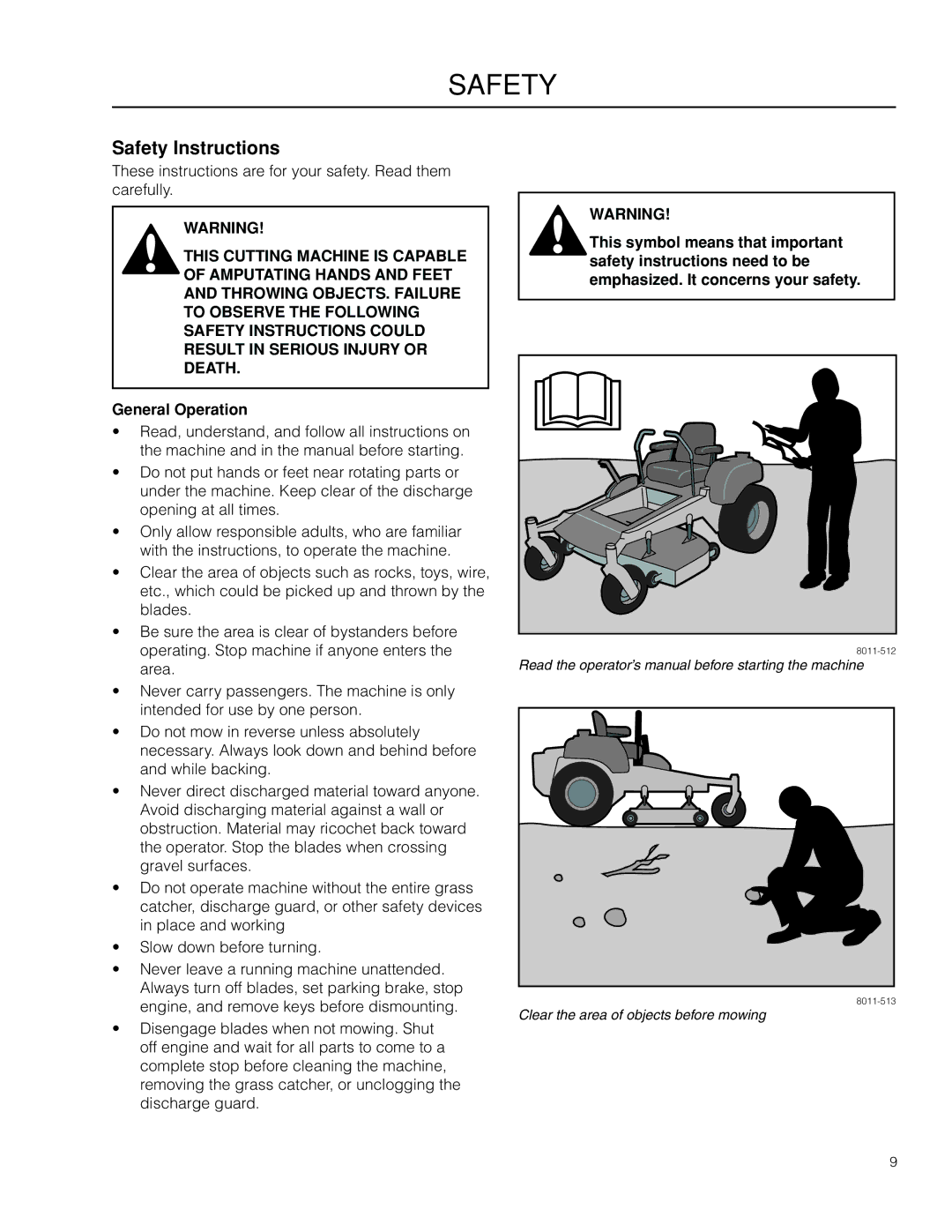 Dixon SPDZTR 30 CA, 966504101, 115312327R1 manual Safety Instructions, General Operation 