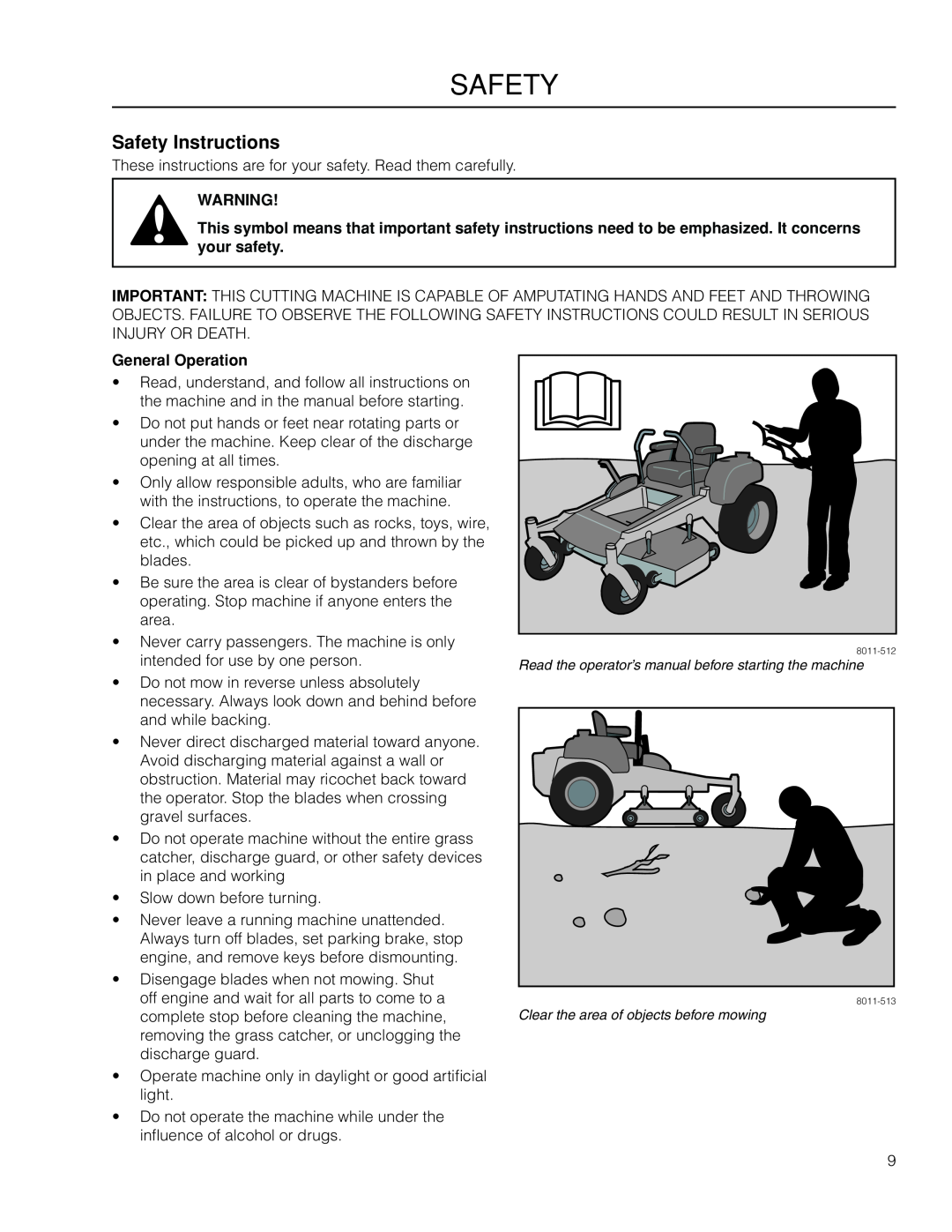 Dixon 966503601, SZ4619 CA manual Safety Instructions, General Operation 
