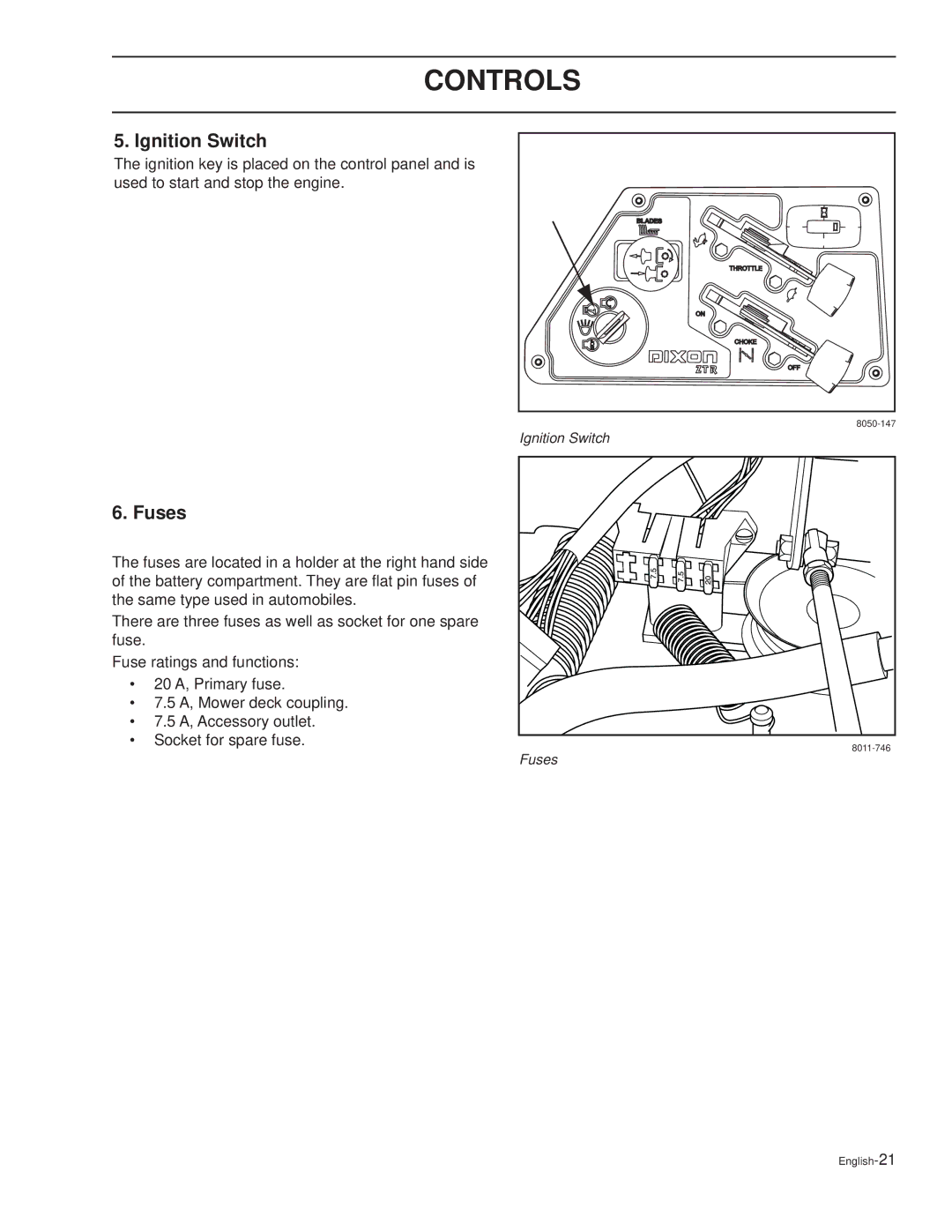 Dixon KOH/968999627, XOUS2007, KOH/968999628, KOH/968999626 manual Ignition Switch, Fuses 