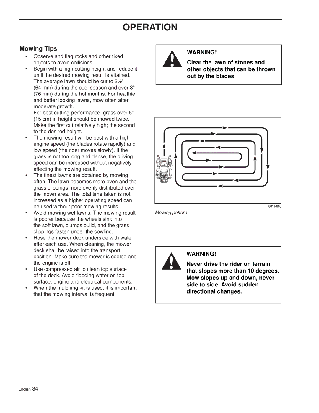 Dixon KOH/968999628, XOUS2007, KOH/968999627, KOH/968999626 manual Mowing Tips 