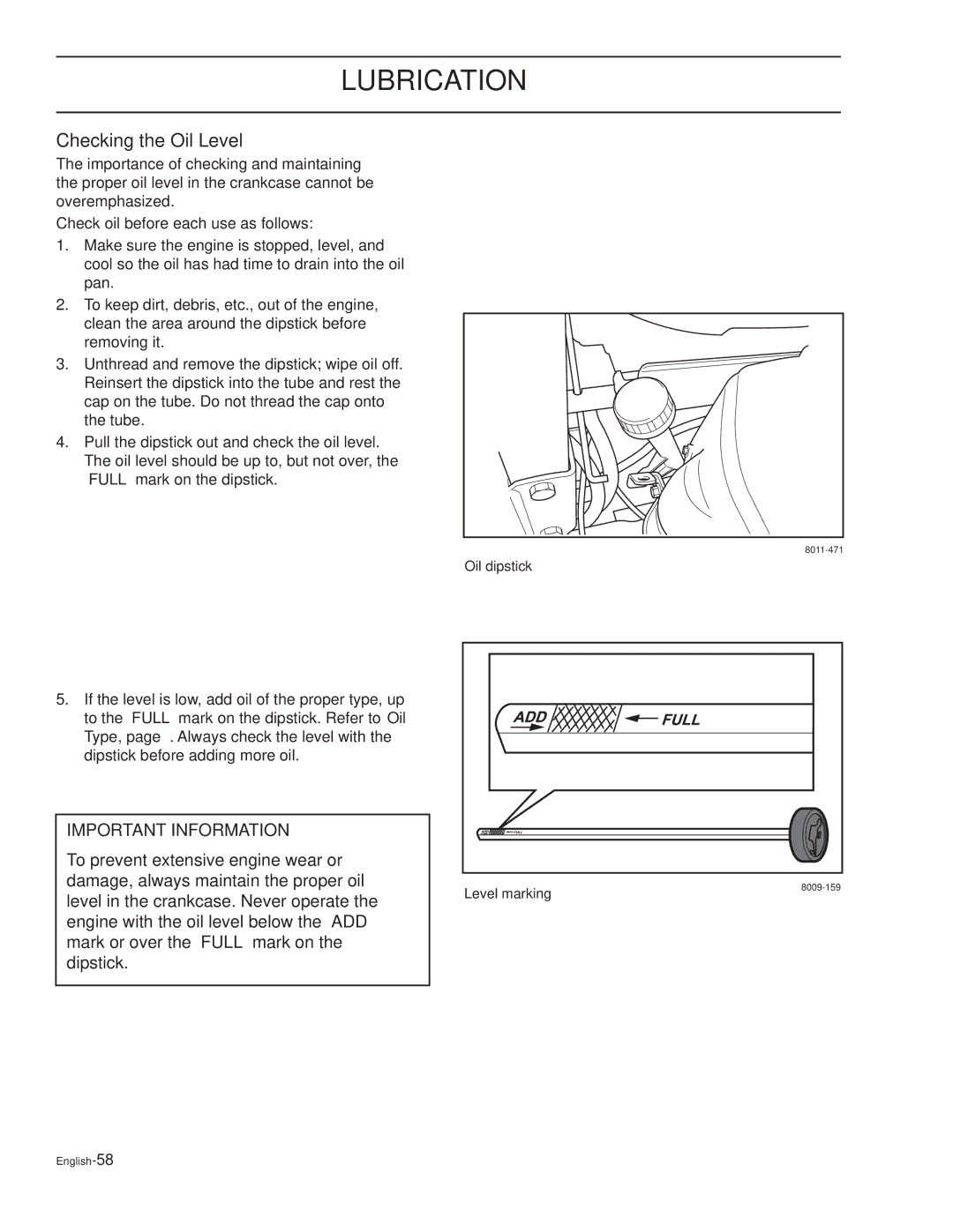 Dixon KOH/968999628, XOUS2007, KOH/968999627, KOH/968999626 manual Checking the Oil Level 