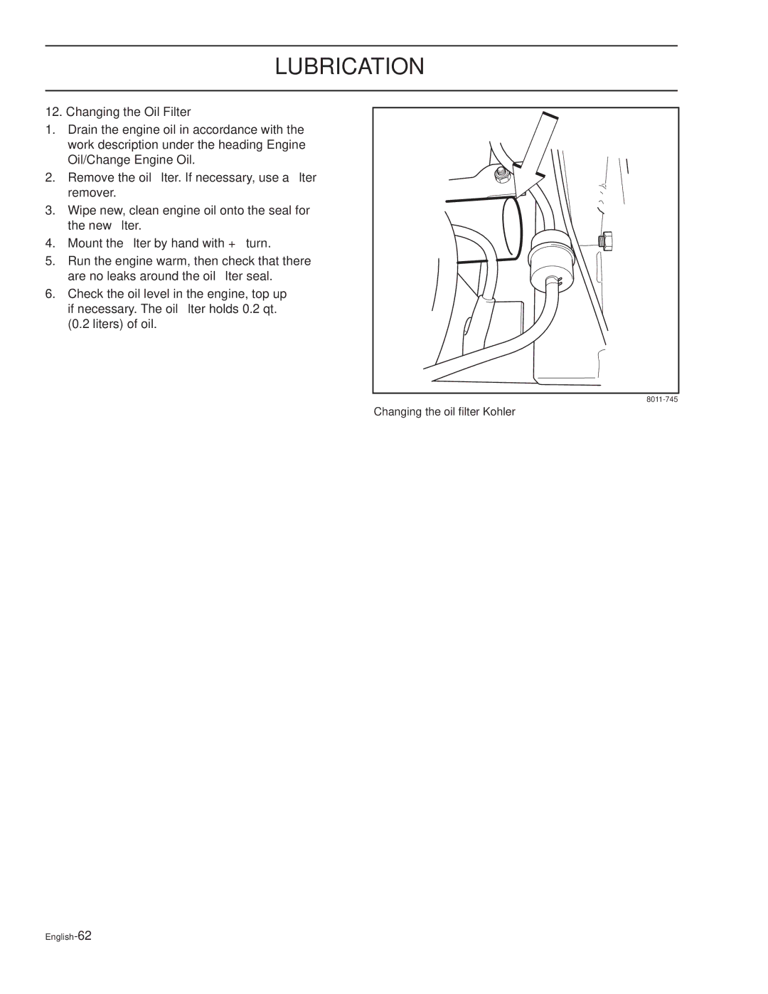 Dixon KOH/968999628, XOUS2007, KOH/968999627, KOH/968999626 manual Changing the Oil Filter 