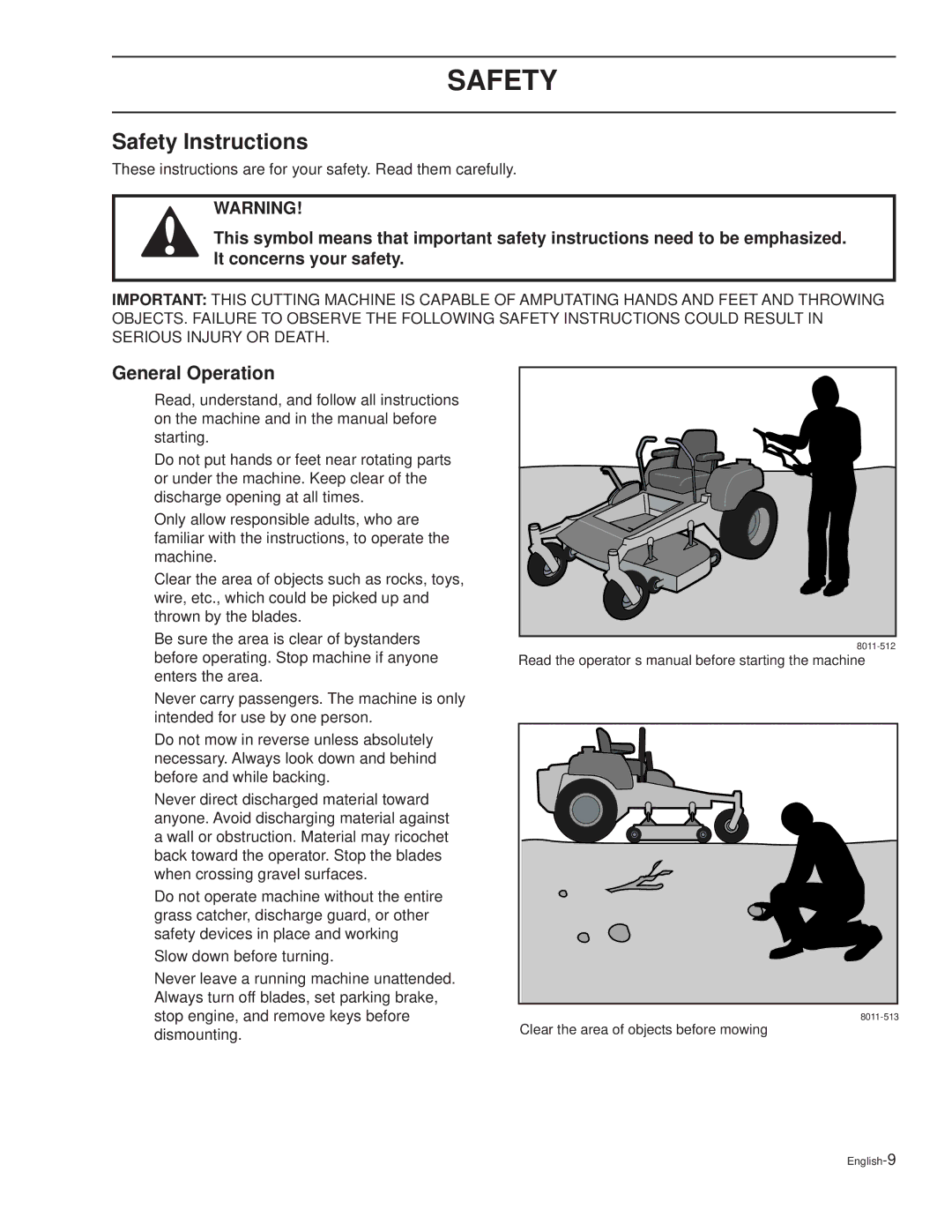 Dixon KOH/968999627, XOUS2007, KOH/968999628, KOH/968999626 manual Safety, General Operation 