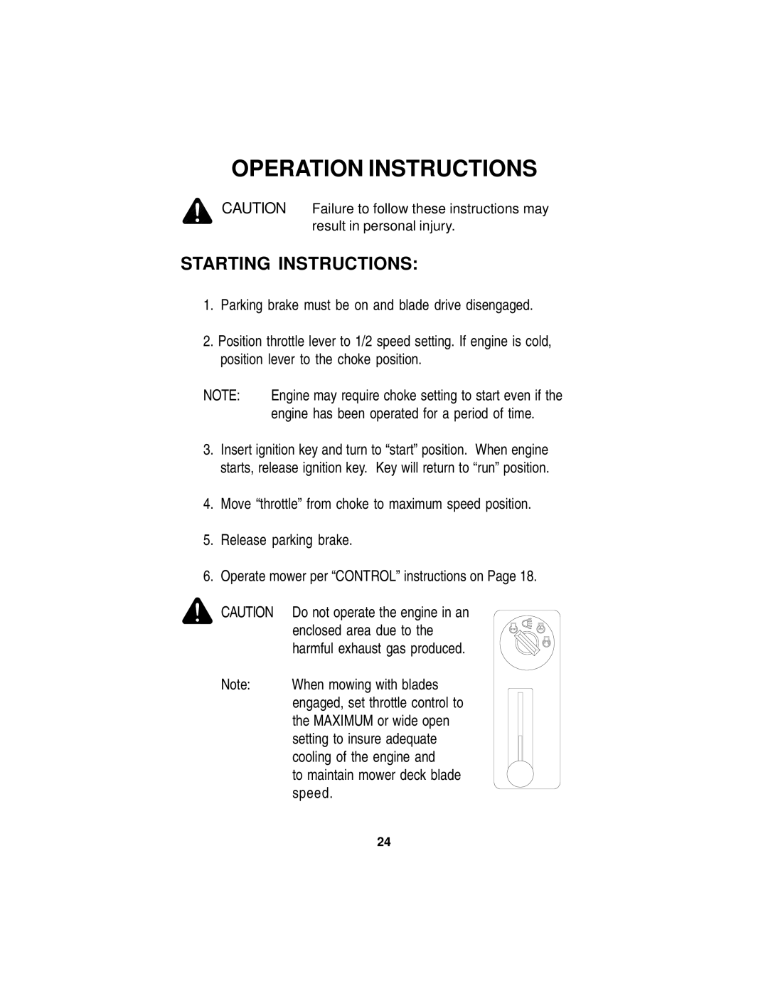 Dixon ZEETER manual Starting Instructions, Engine has been operated for a period of time 