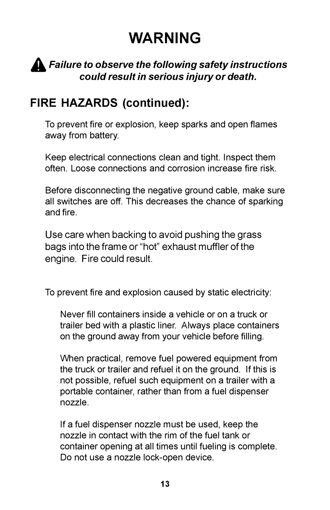 Dixon Zero-Turn Riding Mower manual Fire Hazards 