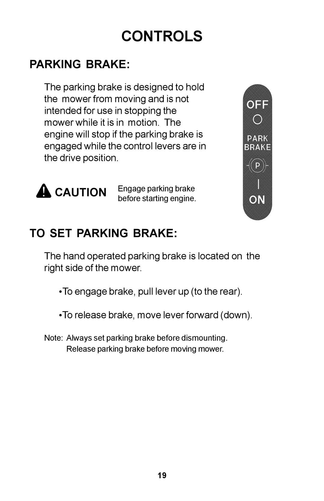 Dixon Zero-Turn Riding Mower manual To SET Parking Brake 