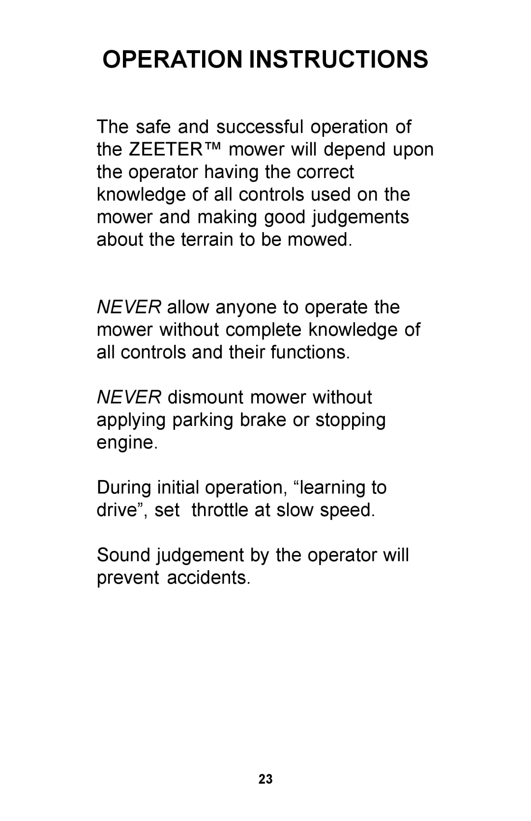 Dixon Zero-Turn Riding Mower manual Operation Instructions 