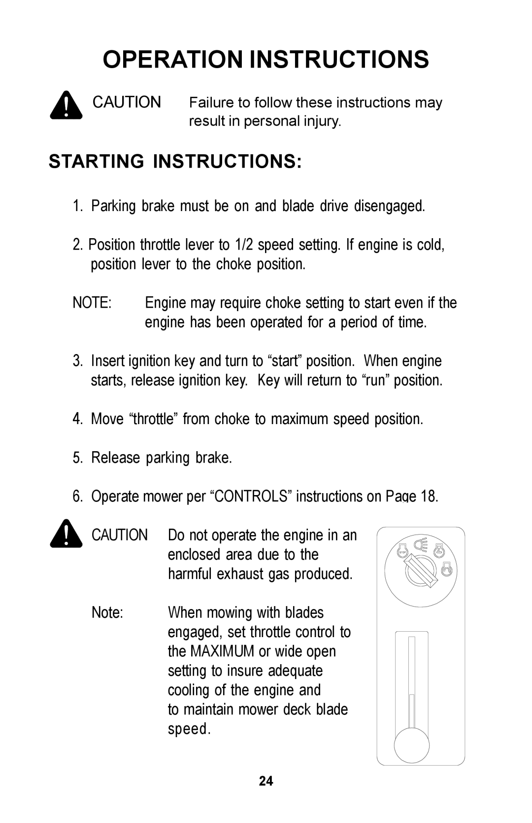 Dixon Zero-Turn Riding Mower manual Starting Instructions 