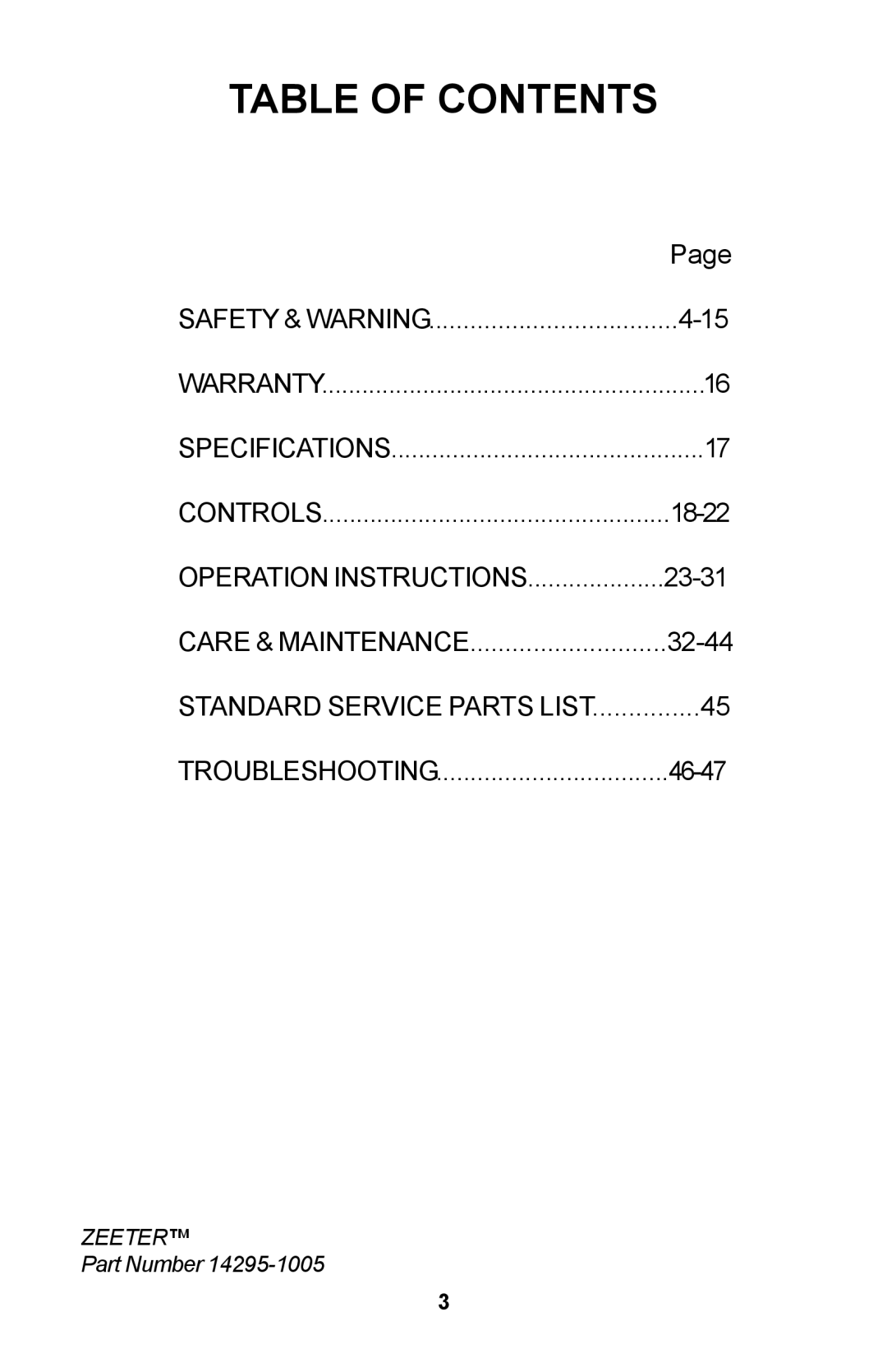 Dixon Zero-Turn Riding Mower manual Table of Contents 