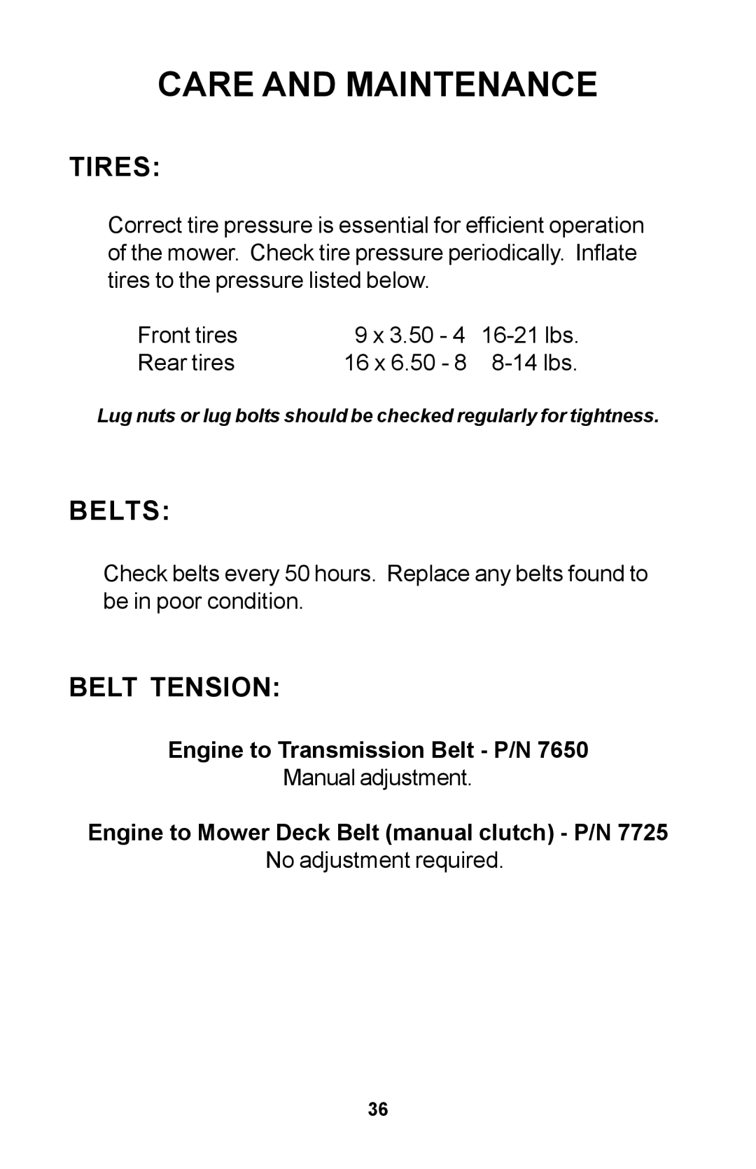 Dixon Zero-Turn Riding Mower manual Tires, Belts, Belt Tension 