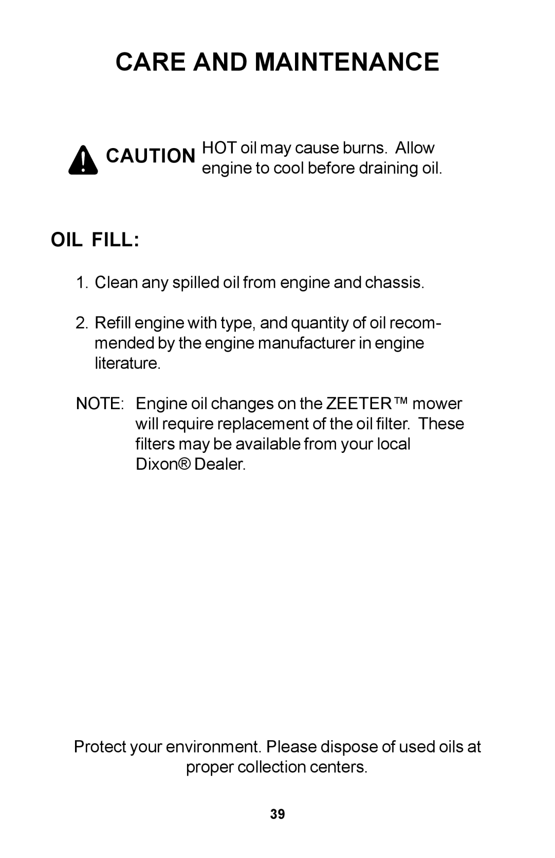 Dixon Zero-Turn Riding Mower manual OIL Fill 