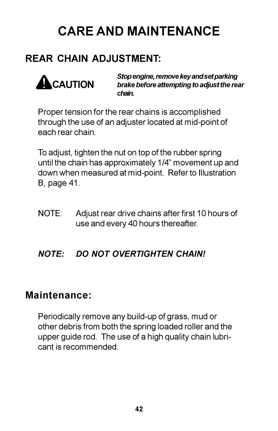 Dixon Zero-Turn Riding Mower manual Rear Chain Adjustment, Maintenance 