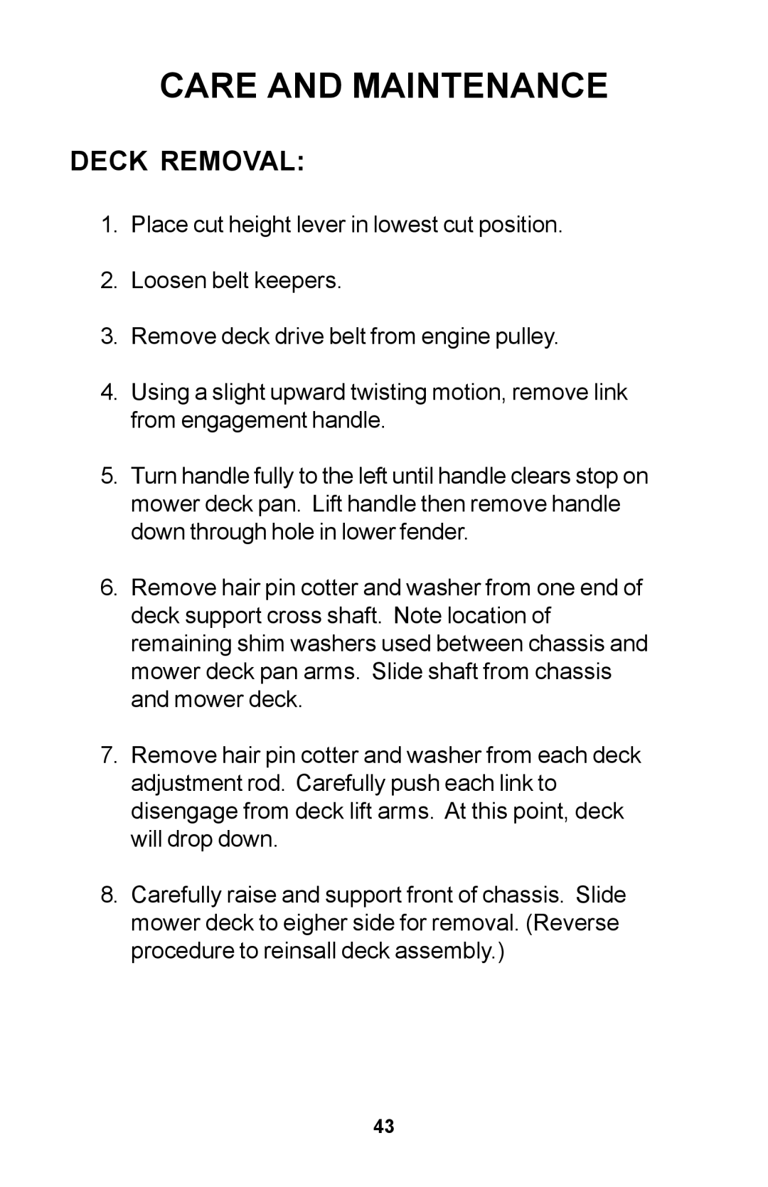 Dixon Zero-Turn Riding Mower manual Deck Removal 