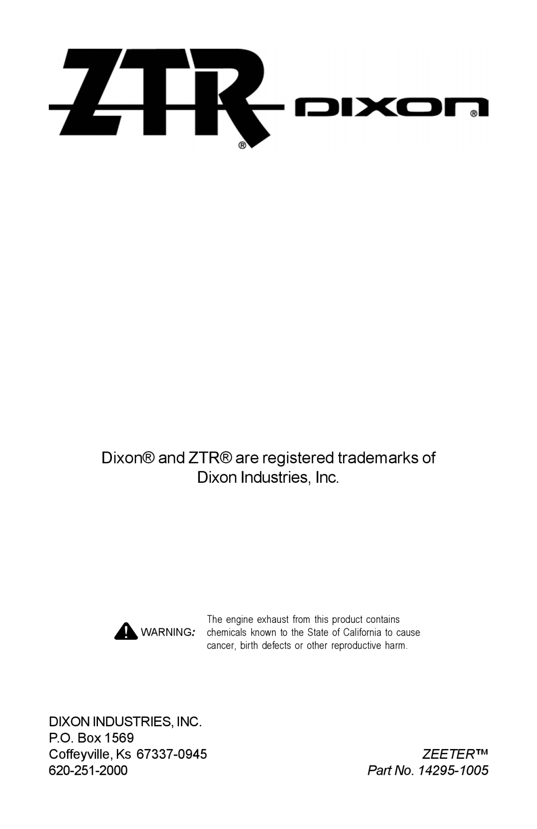 Dixon Zero-Turn Riding Mower manual Dixon INDUSTRIES, INC 