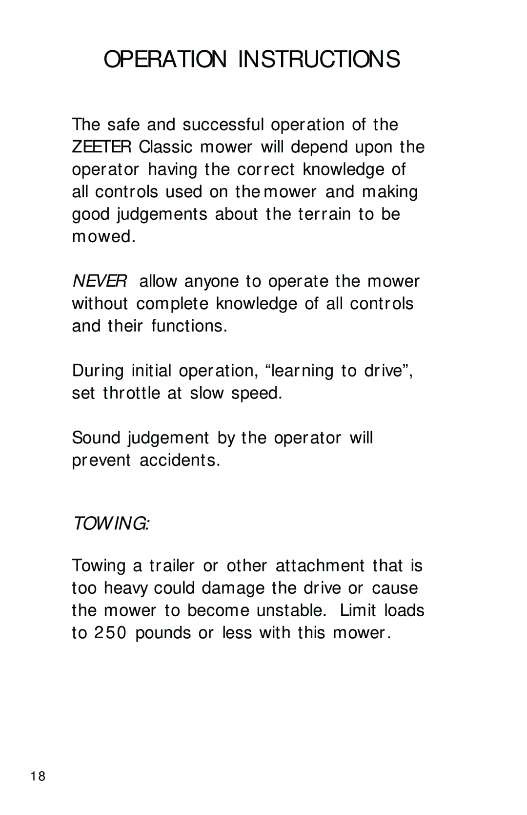 Dixon ZTR 2002 manual Operation Instructions, Towing 