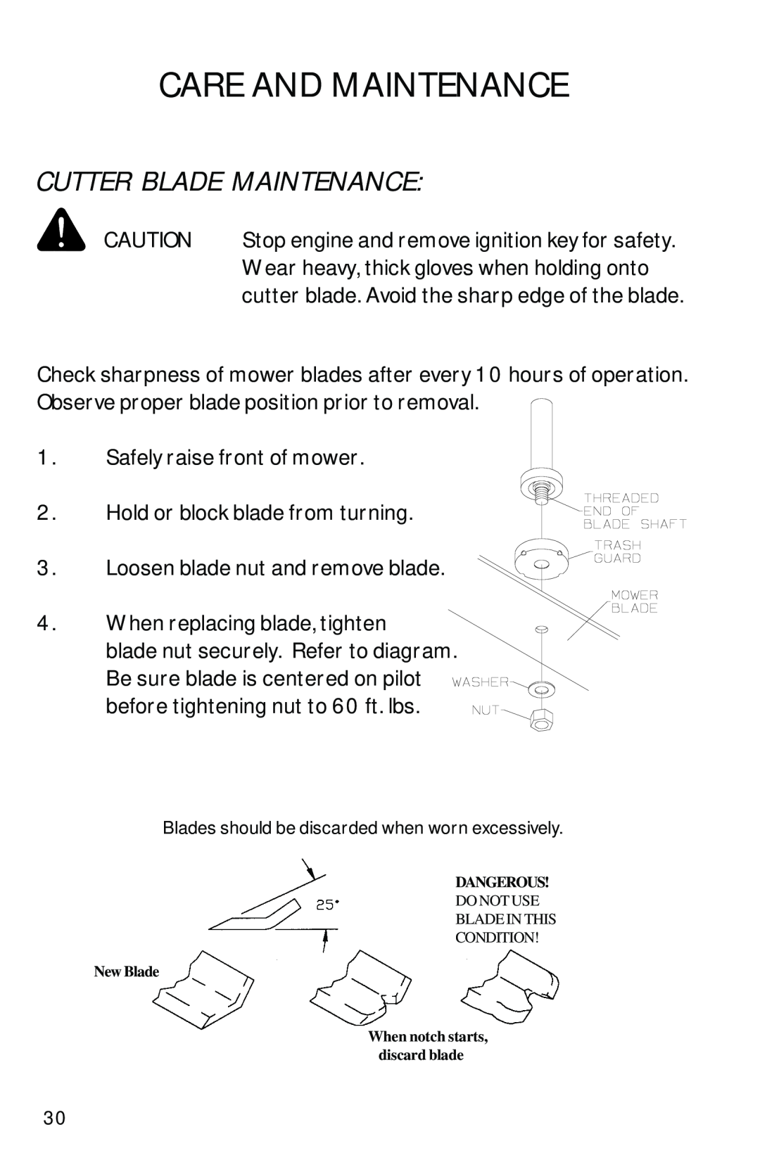 Dixon ZTR 2002 manual Cutter Blade Maintenance, Care And Maintenance 